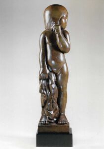 Child with Blanket bronze sculpture by Judith Peck