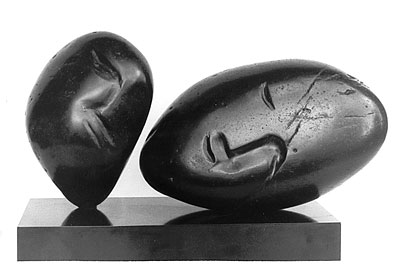 Mother and Child, Belgian Black Marble carving by Judith Peck